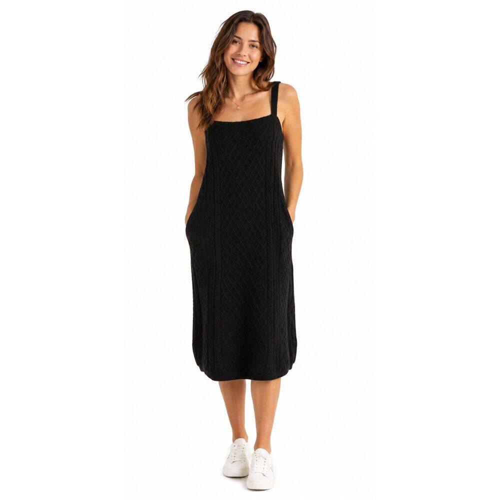 House Of Harlow Black Cable Knit Midi Bodycon Dress Medium Stretch 1960 Tank